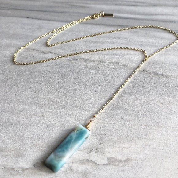 NWT 14k Gold Amazonite Gemstone Lariat Necklace - Picture 3 of 8